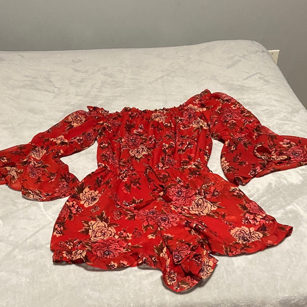 American Eagle Outfitters Red Floral Jumpsuit